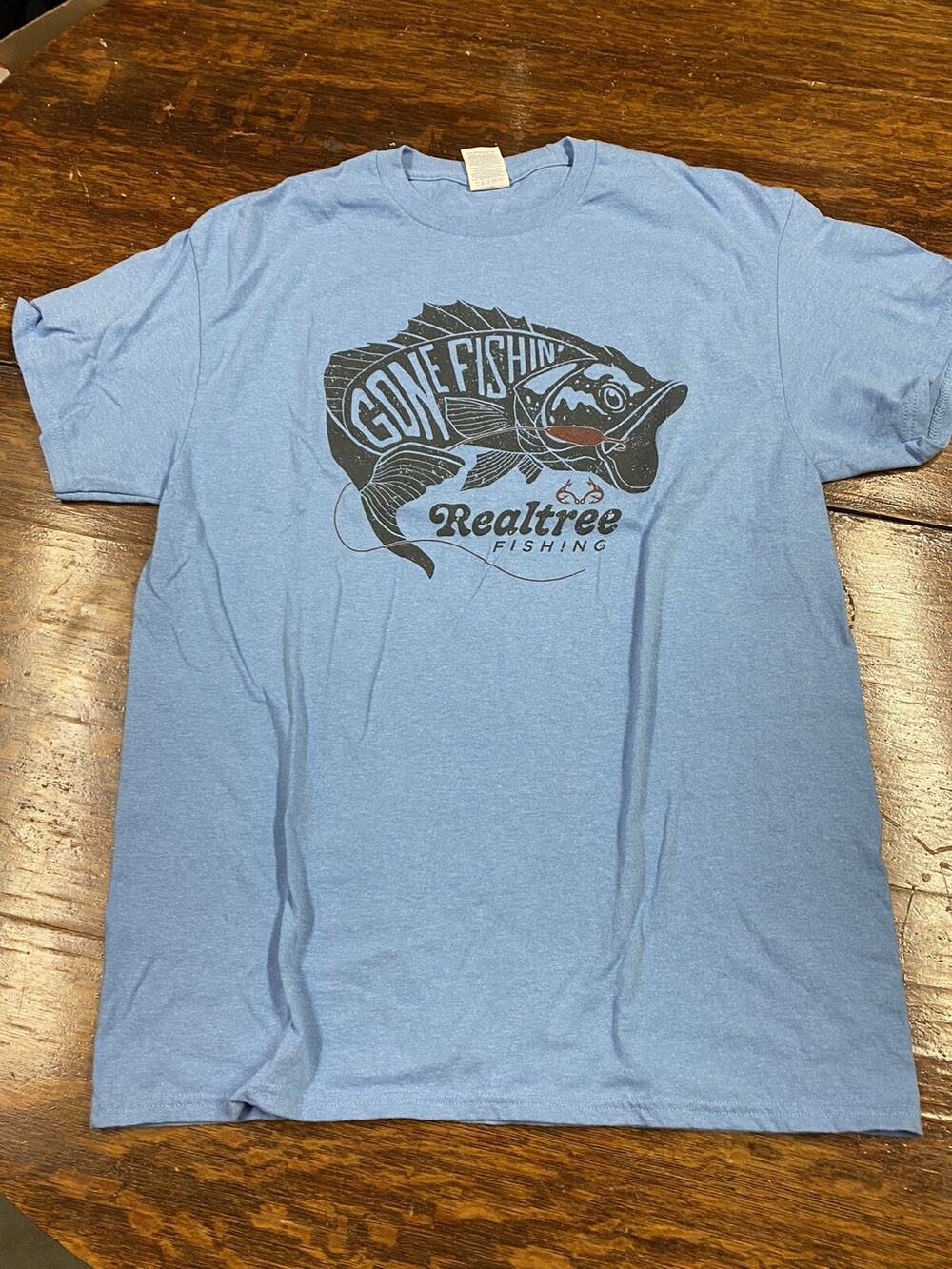 Realtree Mens Black Graphic T Shirt - Realtree Fishing - Size L Gone Fishing